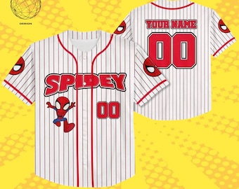 Personalized Spidey And His Amazing Friends Baseball Jersey, Custom Kids Disney Spider Verse Team Outfit, Cute White Jersey