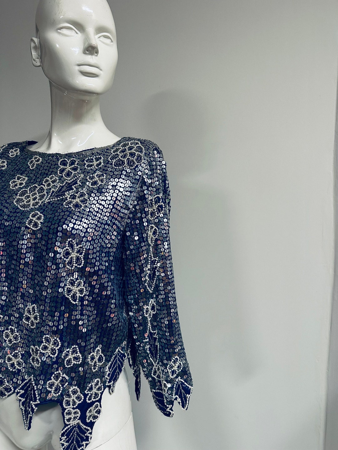 Vintage blue sequin top