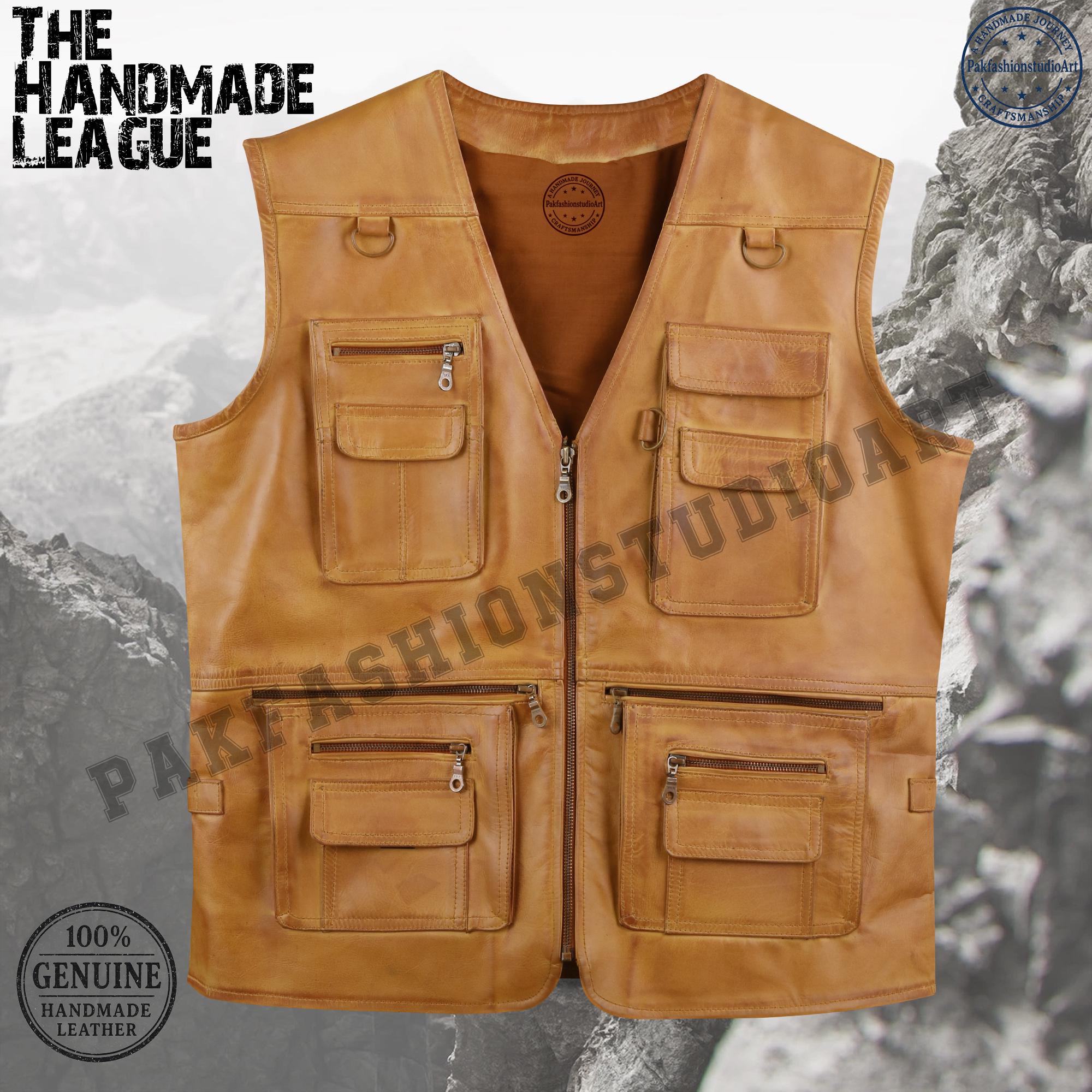Handmade Leather Hunting & Fishing Vest - Multi-pocket Safari