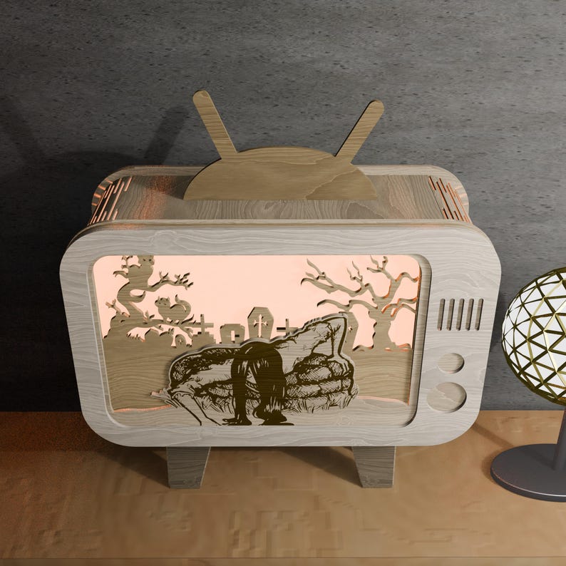 Creepy Ghost Girl TV Lightbox SVG: Halloween Horror Shadow Box (digital ...
