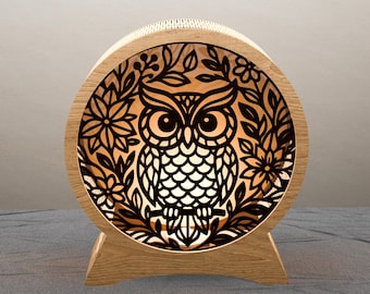 Layered Owl Lantern SVG – Woodland Light Box Template for Laser Cut