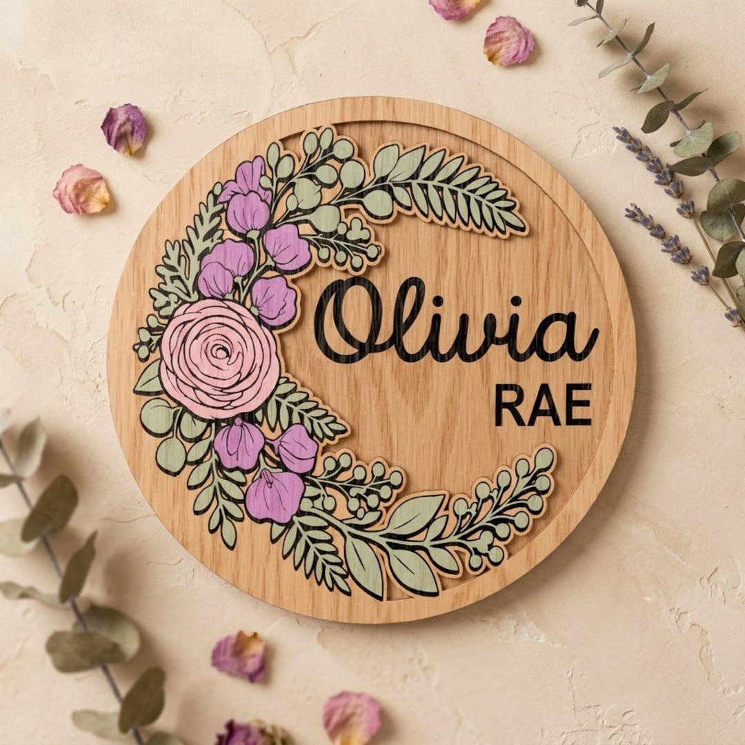 Floral Name Sign SVG, Custom Baby Nursery Decor, Laser Cut File ...