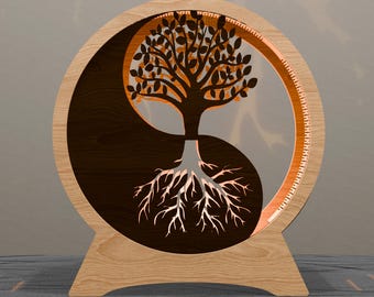 Tree of Life Yin Yang Lamp SVG, Laser Cut Shadow Box (Digital Download)