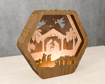 Nativity Scene Lantern SVG: Layered Christmas Shadow Box (Digital Download)