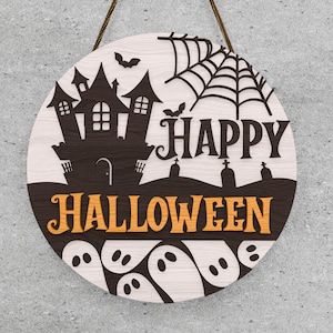 Halloween Candy Door Sign - Trick or Treat Round Sign with Bats and Spider Web - Cute Halloween Wall Decor