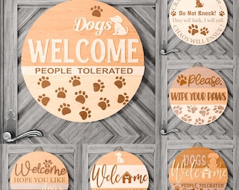 Dog Welcome Sign Laser Cut Bundle, Paw Print Decor (Digital Download)