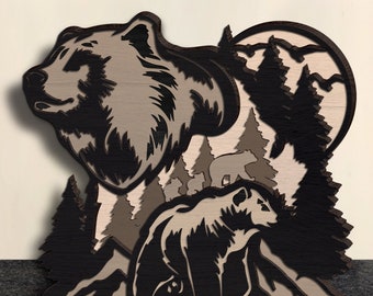 Mama Bär Multi-layer, Laser geschnittene Dateien - 5 Layer Art Piece für Glowforge - SVG - PDF