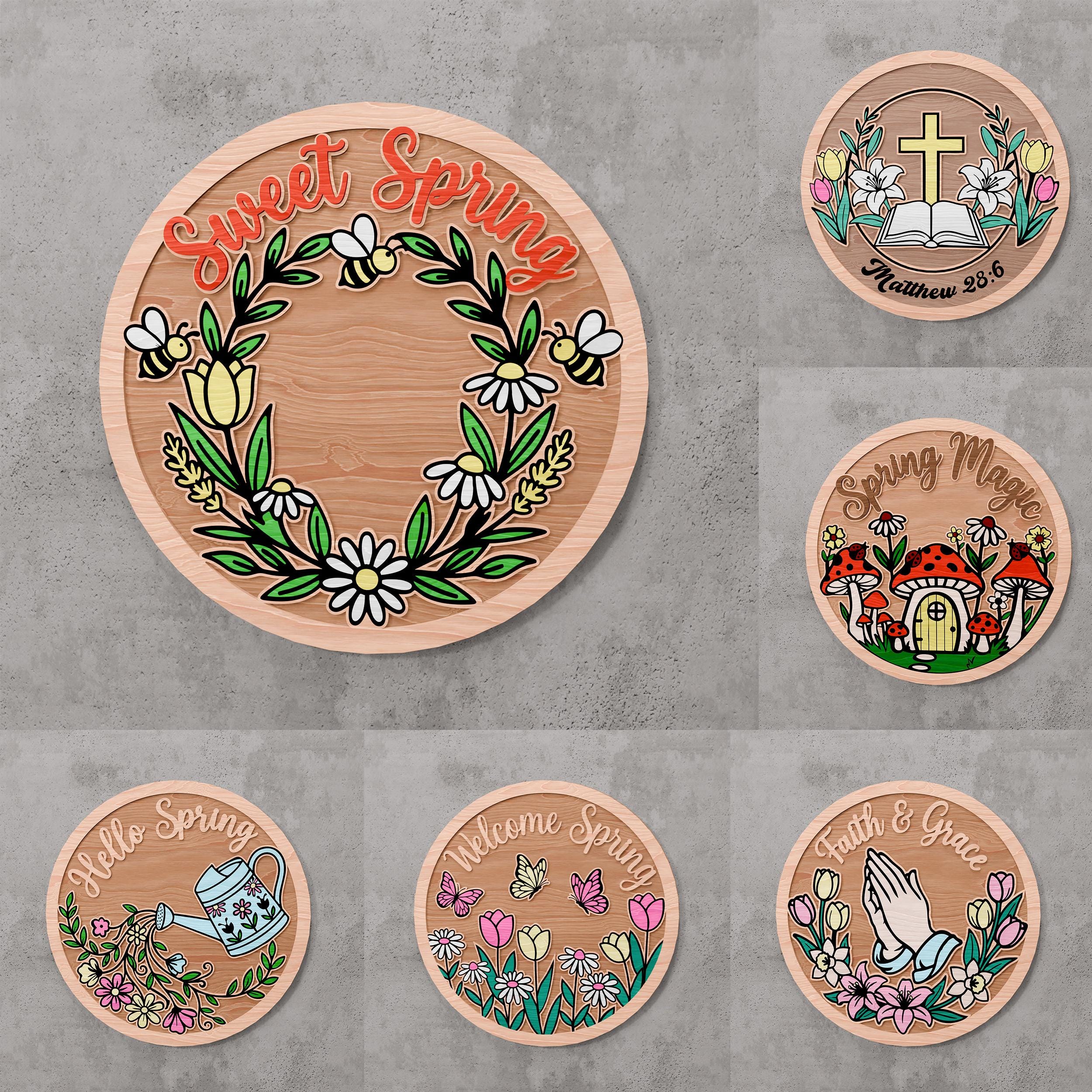 Spring Door Hanger SVG Bundle, Farmhouse Easter Laser Cut Files ...