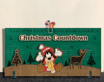 DIGITAL FILE, Sliding Christmas Countdown Calendar, cartoon countdown christmas 2 Layer SVG, Sign, pdf, laser Cut file, Advent