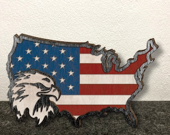 USA Flag SVG, eagle Flag,Laser cut files - 5 Layer Art Piece for Glowforge - Multi-layer