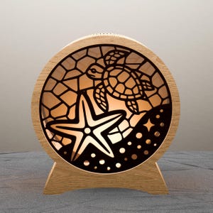 Sea Turtle Lantern SVG – Layered Ocean Light Box with Starfish – Coastal Laser Cut File