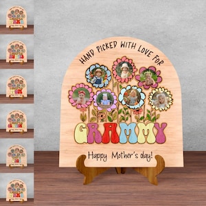 Mom&#39;s Garden Photo Frame Stand Decor, Mother&#39;s Day Decor Laser Cut, Gift For Mom, Grandma, Photo Frame with Flower for Mom, Glowforge File