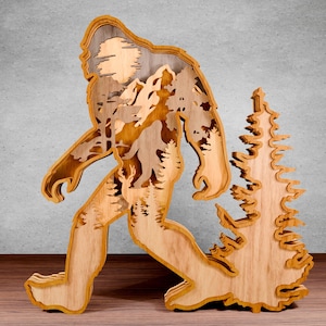 Bigfoot Multilayers Laser Cut File, Layered Multi-Layer Bigfoot Sasquatch Scene, Art Piece for Glowforge SVG - PDF, ML11