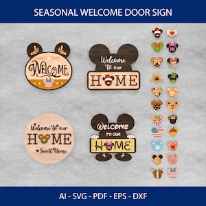 Seasonal Welcome Door Sign SVG Bundle – Interchangeable HOME Letter Sign for Year-Round Laser Cut Decor, Interchangeable Welcome Sign Svg