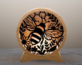 Bee Floral Lantern SVG | Honeycomb Light Box Laser Cut File | Nature Layered Design