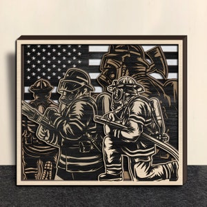 Fireman Multi-layer, arquivos cortados a laser - Peça de arte de 6 camadas para Glowforge - SVG - PDF