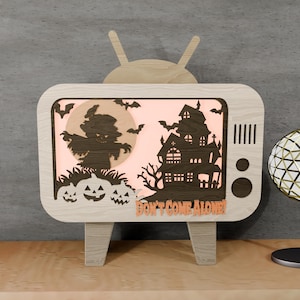 Vintage TV Halloween Shadow Box SVG: Haunted House Laser Cut Files (Digital File))