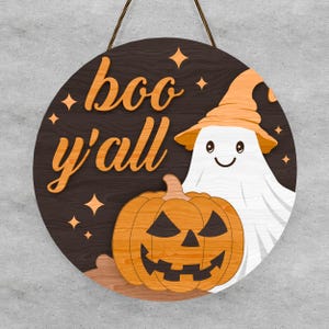 Rustic Halloween Ghost Welcome Sign – Foolish Mortals Door Hanger for Fall Decor