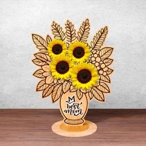 Bundle-Blumen-Halter mit Ständer Laser Cut-Dateien, Mama Geburtstag geschnitten Datei, Blumenvase Multilayer, Glowforge svg, Blumenhalter Zeichen svg
