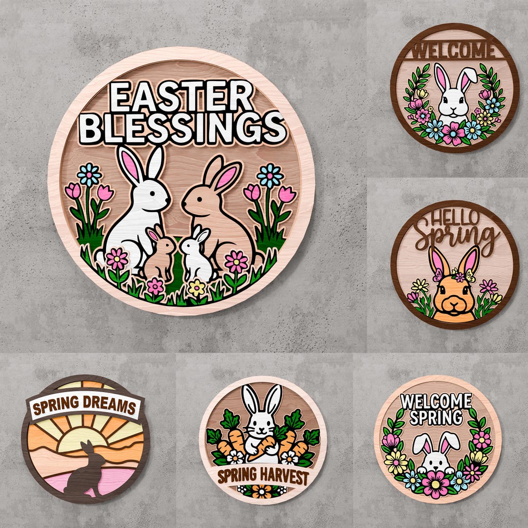 Easter Rabbit Round Easter Bunny Round Wood Sign, Spring Door Hanger, Farmhouse Bunny Decor ...