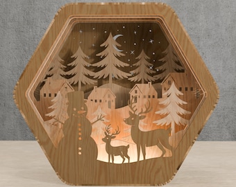 Christmas Village 3D Light Box SVG: Snowman, Reindeer, Winter Scene (Digital Download)