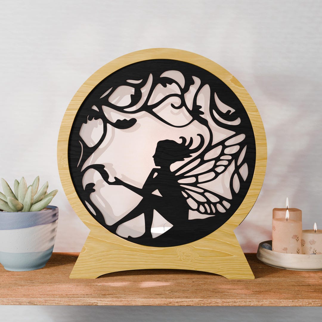 Fairy Angel Shadow Box SVG, Layered Laser Cut File, Round Night Light ...