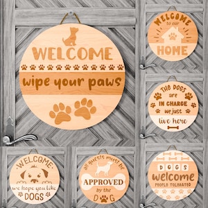 Hond lasertekenbundel, rond voordeurbord, houten rond gelaagd bord, hangend huisdier verandabord, dierenliefhebber citaten Svg, digitale download