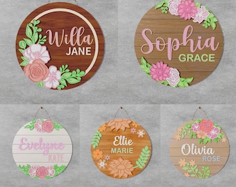Floral Nursery Name Sign: Laser Cut File (SVG, EPS, Ai, PDF)
