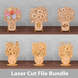 Pacote de porta-flores com suporte, arquivos de corte a laser, aniversário da mãe svg, flores para a mãe, presente da avó svg, Glowforge svg, suporte de flores, sinal svg