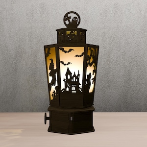 Halloween Lantern Light SVG | Haunted House, Witch, Bat Designs | Spooky Lantern Laser Cut Files | Digital Download