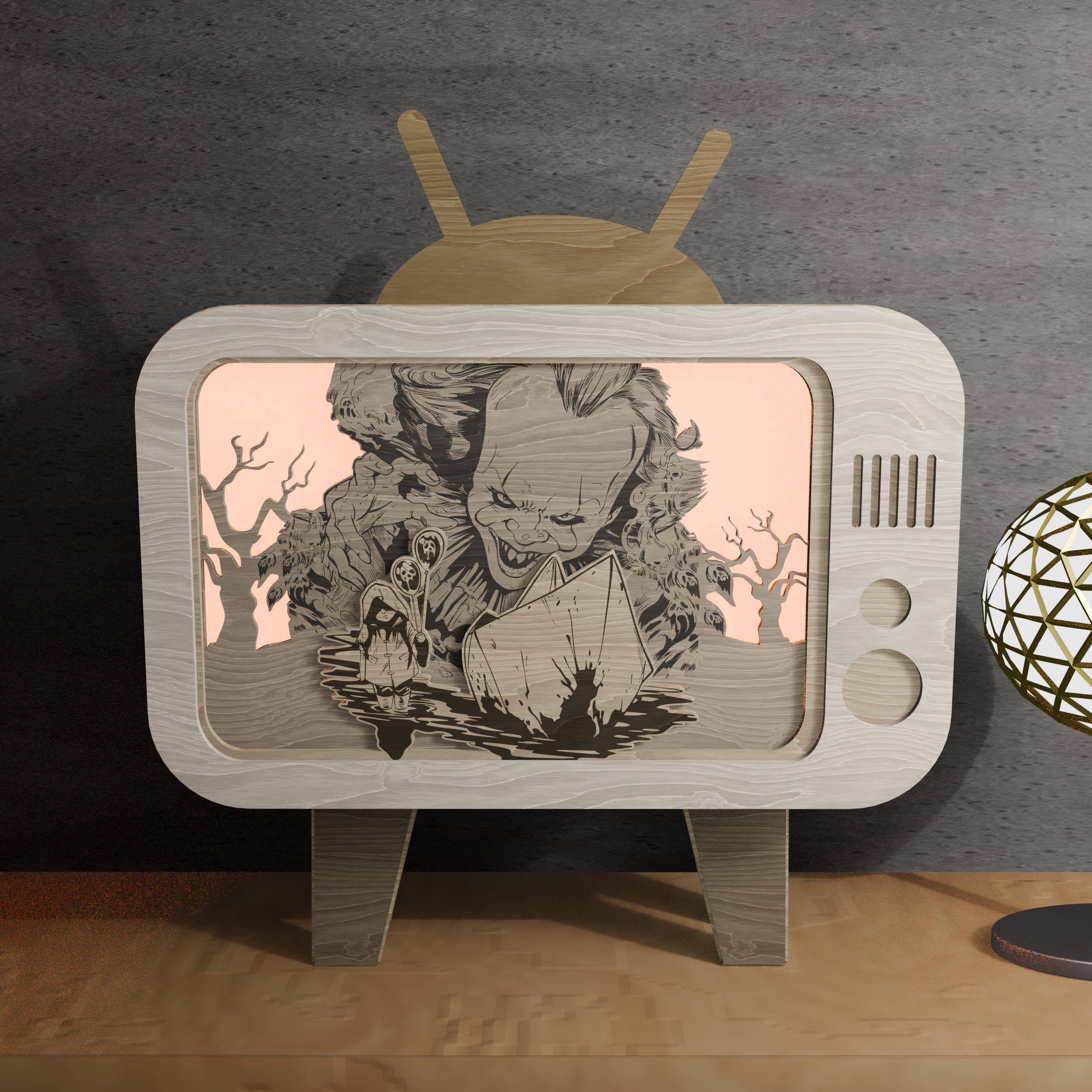 Creepy Clown TV Lightbox SVG: Halloween Horror Laser Cut File (digital ...