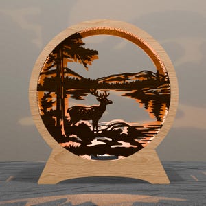 Deer Lake Layered Lamp SVG: 3D Shadow Box laserskuren fil (digital nedladdning)