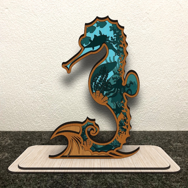 Digital File - 7 Layer Seahorse Art Piece for Glowforge - SVG - PDF - Multi-layer