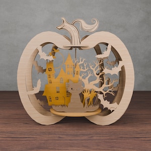 Halloween Haunted House Mansion 3D Pumpkin Glowforge SVG Laser Cut File SVG For Glowforge