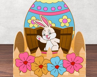 Easter Bunny Basket Laser Cut File: Wooden Egg & Candy Holder (Digital File)