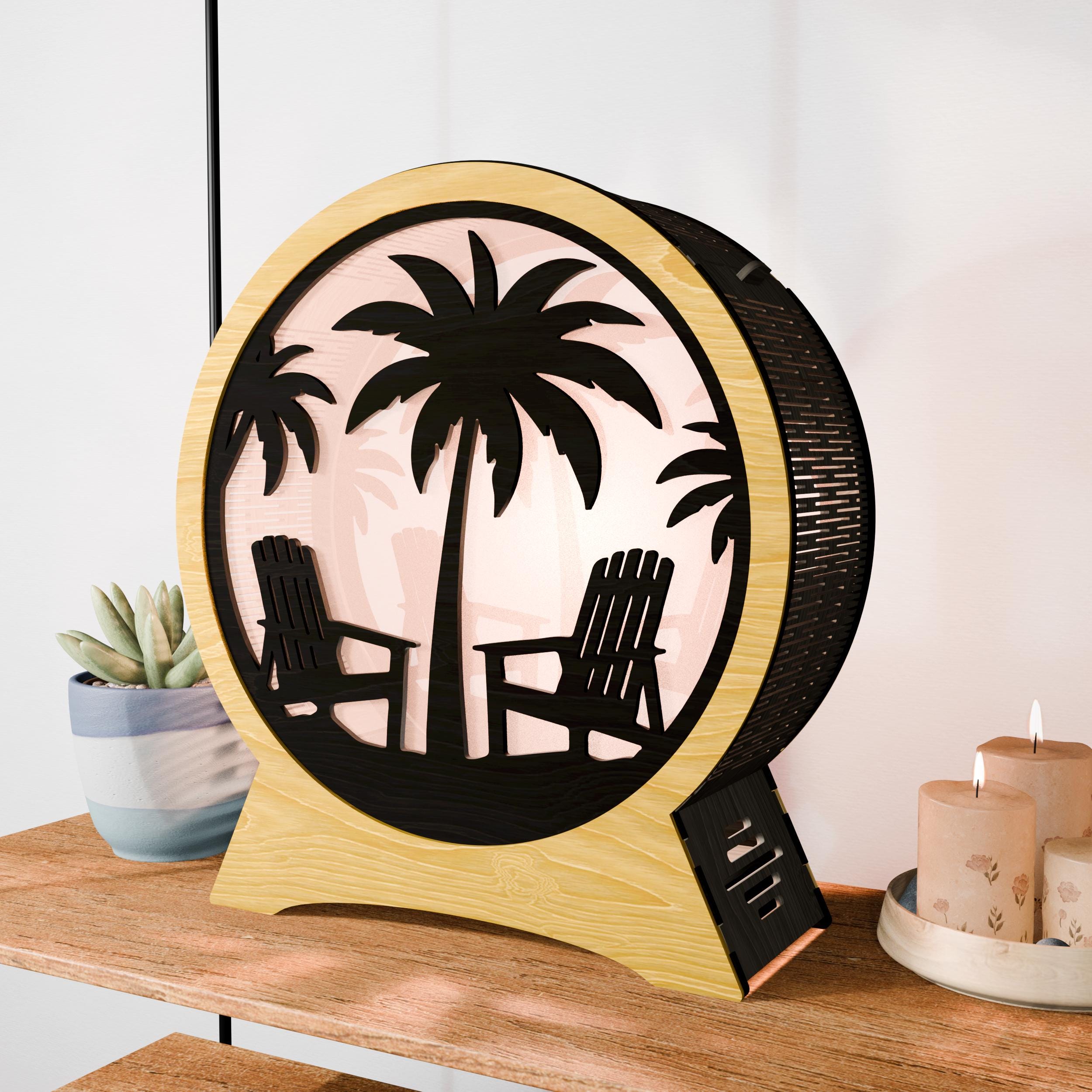 Beach Sunset Lightbox SVG, Palm Tree Night Light Laser Cut File, 3D ...