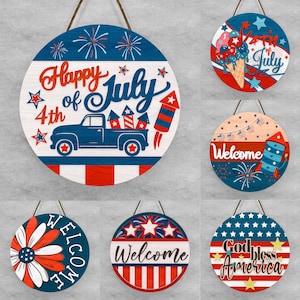 Patriotic Truck 4th of July Sign: Red White Blue Door Hanger (Digital Download)