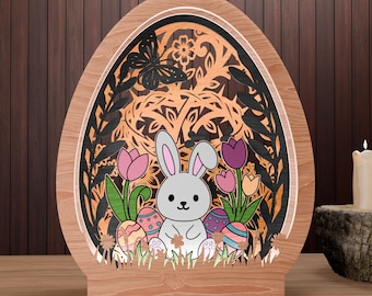 Easter Bunny Egg Lamp SVG | Layered Wood Laser Cut File