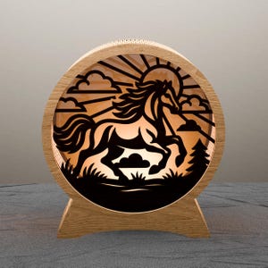 Wild Horse Lantern SVG | Layered Horse Light Box for Cricut Glowforge | Sunset Shadow Box SVG | 3D Laser Cut Round Lamp Decor
