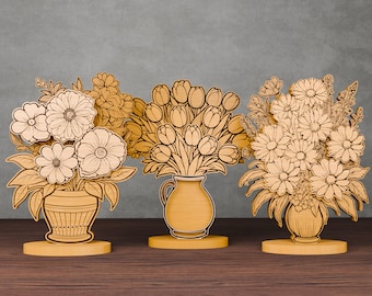Bundle Multilayer vase flowers table decor laser cut svg file Glowforge 3D multilayer wooden vase flower dxf cut plan Digital download