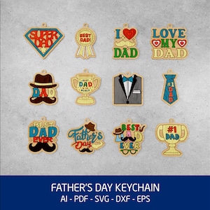 Dad Craft Color Your Own Keychains, Dad Keychains Svg, Glowforge File, Father&#39;s Keychain SVG, Laser Keychain SVG, Gift for Dad