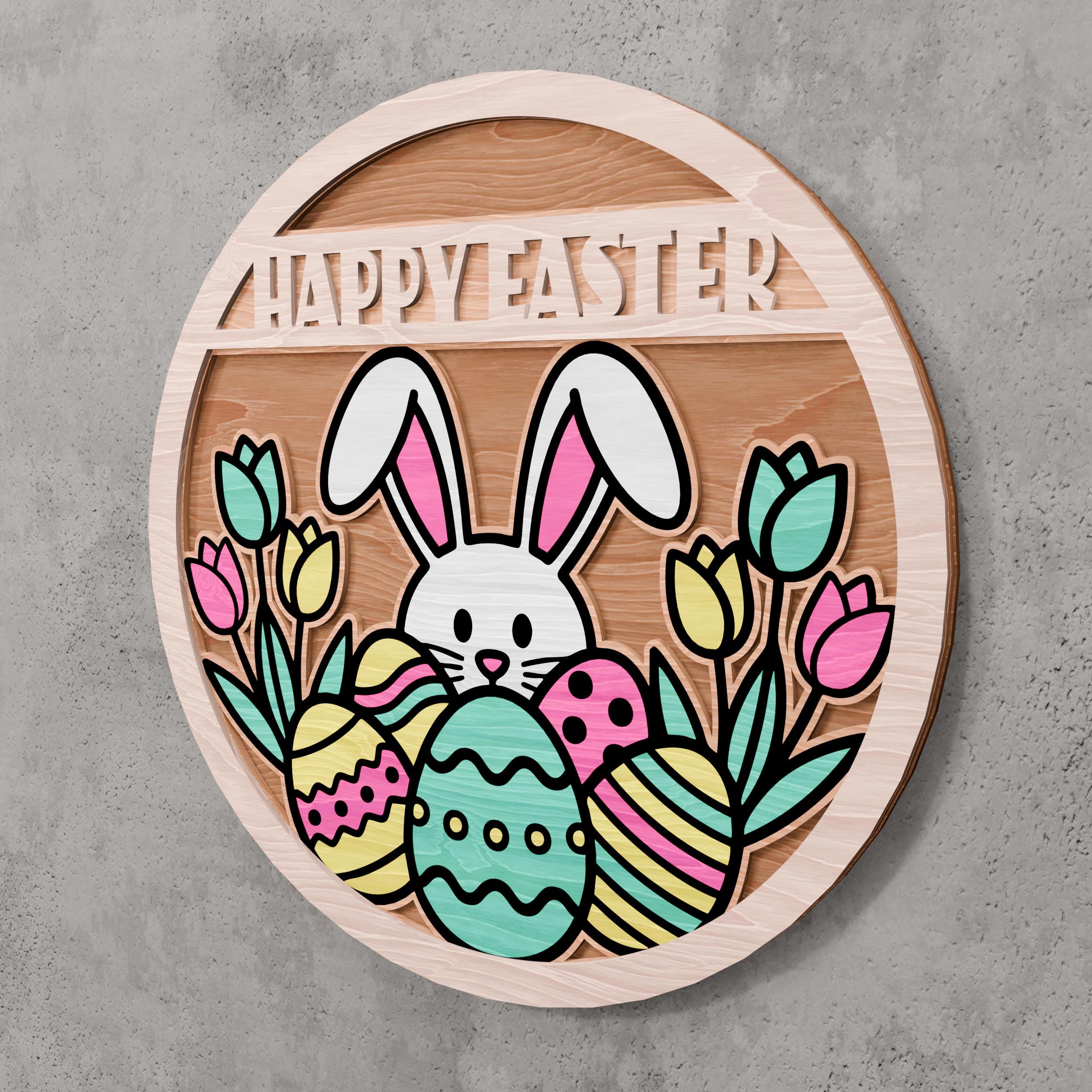 Easter Rabbit Round Easter Bunny Round Sign Laser Cut File, Spring Door Hanger (digital ...