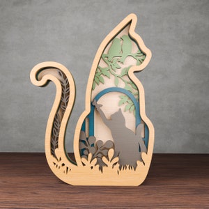SVG multicouche chat, fichier de coupe chat, calque 3D - oeuvre d'art 5 couches pour Glowforge