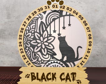 Halloween Black Cat Countdown Lamp SVG: Laser Cut Night Light Calendar (Digital Download