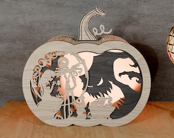 Skeleton Couple Pumpkin Light Box SVG: Halloween Laser Cut File (Digital Download