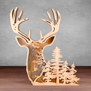 Ciervo multicapa Svg, arte de escena de caza de ciervos multicapa svg, pieza de arte en capas para Glowforge SVG PDF, decoración artística de caza de ciervos, bosque svg, ML004