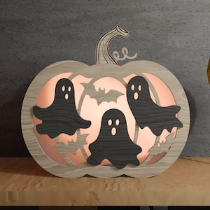 Halloween Pumpkin Lightbox SVG: Spooky Bats Shadow Box Decor (Digital Download