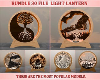 30 Lantern SVG Designs, Yin Yang Tree of Life SVG Bundle,  Laser Cut Files, Glowforge Cricut, Wood Lamp SVG, Night Light Template
