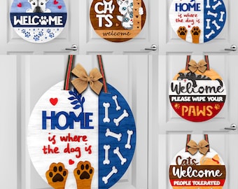 Pets Round Signs Bundle, Cat And Dog Hanger Laser Cut, Wooden Round Layered Sign, Paper Cut, Hanging Pet Porch Sign, Pet Lover Quotes Svg