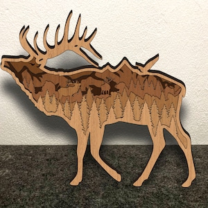 Elk SVG, Laser cut files - 7 Layer Art Piece for Glowforge - Multi-layer